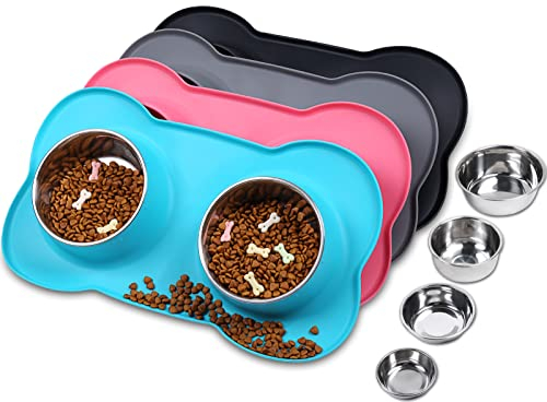 VIVAGLORY Hundenapf Splashfree Fressnapf Hund, Futternapf Hundeschüssel Silikonmatte Unterlage für Camping, Edelstahl Silikon Rutschfester rutschfest, XL, Türkis