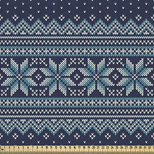 ABAKUHAUS nordisch Stoff als Meterware, Fischgrät Schneeflocke, Qualitäts Stoff Dekorativer Polster Heimtextilienstoff, 2M (148x200cm),Türkis Dunkelblau Weiß