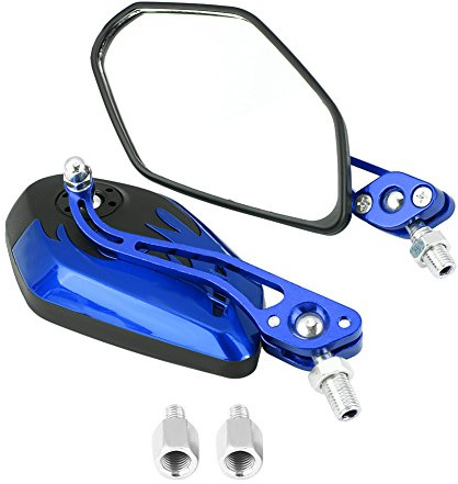 Motorrad Seitenspiegel, 1 Paar Universal Roller Scooter Aluminium Flammenmuster Seitenrückspiegel 8 mm 10 mm Rückspiegel Flamme Muster Seitenansicht Spiegel Motorrad Seitenspiegel(Blau)