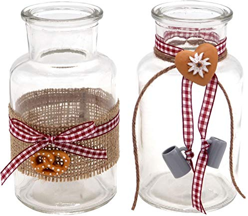 Tischdeko Oktoberfest Bayrisch 2 Vasen Glas Raute Rot Party Deko