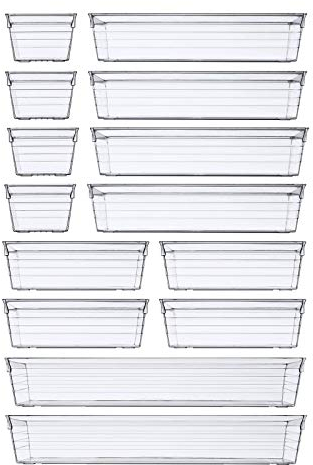 DCA 14 Pieces Clear Plastic Storage Tray for Makeup Kitchen Utensils Jewelry Gadgets