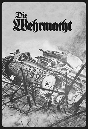 Schatzmix Retro Die Wehrmacht Panzer über Stacheldrahtbarrikade Wanddeko 20x30 Blechschild, Blech, Mehrfarbig, 20x30 cm