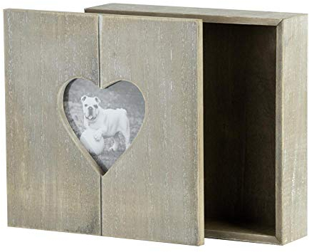 Rivanto® Steck-Holz-Geschenkbox mit Herz-Bilderrahmen, Fotobox, Holzbox,Holzschatulle, Holzschachtel, Schmuckkästchen mit Herzmotiv, 20 x 20 x 6 cm