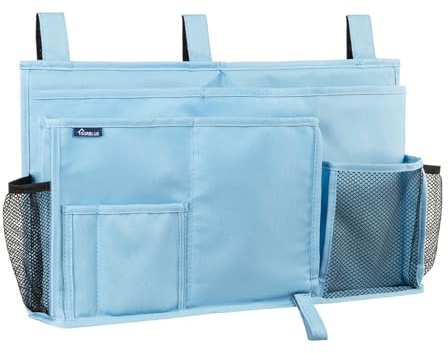 Surblue Bedside Caddy Hanging Bed Organizer Storage Bag Pocket for Bunk and Hospital Beds, College Dorm Rooms Baby Bed Rails, Camp 8 Pockets, (Large, Skyblue)