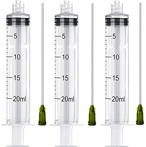 3 Pack 20ml Industrial Plastic Syringes with Blunt Luer Lock Needle 4 Inch for Scientific Labs, Glue Application, Measuring, Refilling and Transfering Liquids