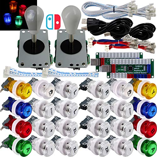 SJ@JX Arcade Game LED Contrôleur Lampe USB Encodeur 2 Joueurs Manette Microswitch Bouton Lumière 8 voies Joystick LED pour Nintendo Switch PC PS3 Retropie Raspberry Pi MAME