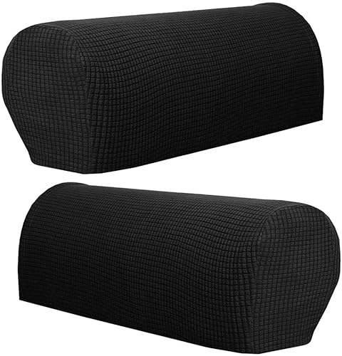 Sofa Armrest Protectors for Armchairs, Sofas, Non-Slip Armchair, 2PCS/Set Fleece Premium Armrest Covers Stretchy Chair Sofa Couch Arm Protector Stretch Fit(Black)