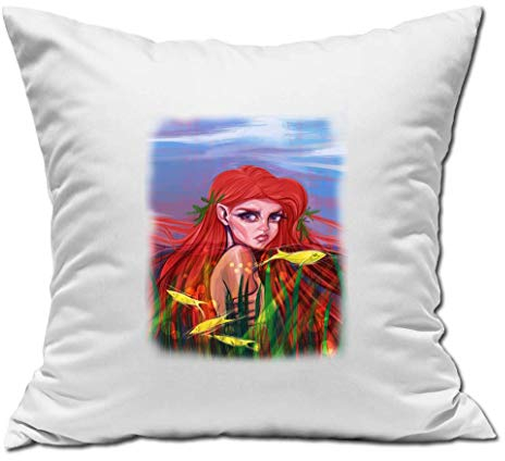 Generic Mermaid Fairy Tail Hand Drawn Art Weißes Kissen 40x40cm