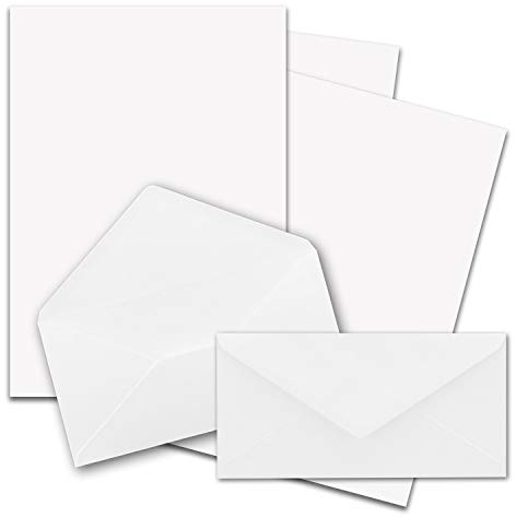 25x Briefpapier Set DIN A4 mit DIN Lang Briefumschlägen, Nassklebung - Weiß - mattes Schreibpapier mit Kuverts - FarbenFroh by GUSTAV NEUSER
