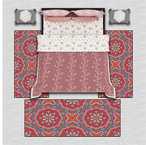Bettumrandung 3 Teilig Teppich Läufer Flur Rutschfest Waschbarer 3D Teppich Modern Geometrisch Bettumrandung Schlafzimmer 3Teilig Kurzflor Teppich Bettumrandung Läufer Teppich ,Rosa,2x80x150+1x80x300