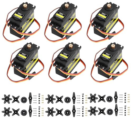 diymore 6PCS Servo Motor(Upgraded version), All Copper Gear High Speed Torque13KG Digital Servo,Double Ball Bearing for RC Helicopter Airplane Car Boat Robot Arm Controls