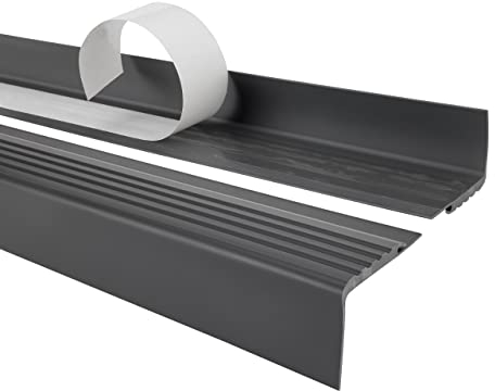 Quest Treppenkantenprofil Selbstklebend 48x42mm, PVC Kunststoff Antirutsch-Profil für Treppenkanten, PMW – dunkelgrau, 110cm