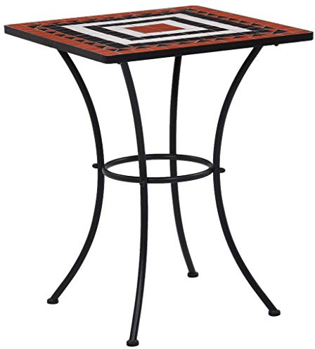 MOONAIRY Mosaik-Bistrotisch, Stehtisch, Balkontisch, Partytisch, Biertisch, Beistelltisch, Bierkasten Tisch, Terrakotta und Weiß 60 cm Keramik