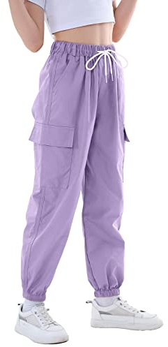Rolanko Pantaloni Cargo per Bambini,Pantaloni Cargo da Jogging per Ragazzo e Ragazza,Pantaloni Streetwear Danza Cargo per Bambina, Viola, Taglia: 150