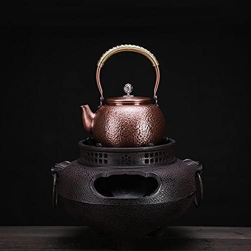 Large cooking tea cast iron charcoal fireplace charcoal stove iron pot boiled tea furnace wind kettle ghost face wind stove fire Japanese fire basin-Kettle + handmaking pin pot