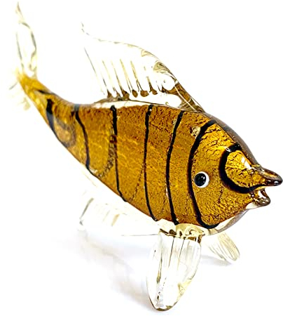 DECRZPB Glasfigur Goldener Fisch handgefertigt geblasenes Kristallglas Briefbeschwerer Glasurkunst Tischdekoration Heimdekoration