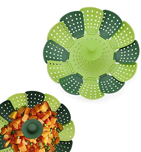 RUITASA Cesta de vapor de silicona, loto de ocio para cocinar al vapor alimentos y verduras, plegable, antiarañazos, sin BPA (verde)