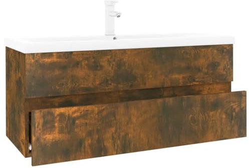 vidaXL Waschbeckenschrank mit Einbaubecken Räuchereiche Holzwerkstoff, Waschbecken Unterschrank, Badezimmerschrank, Waschtischunterschrank
