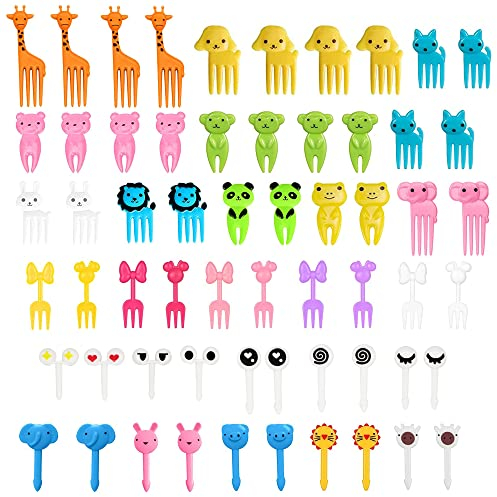 Lot de 60 fourchettes à fruits, à gâteau, à bento, mini, motif de dessin d’animaux, pour enfants et adultes, cure-dents, qualité alimentaire, accessoires mignons
