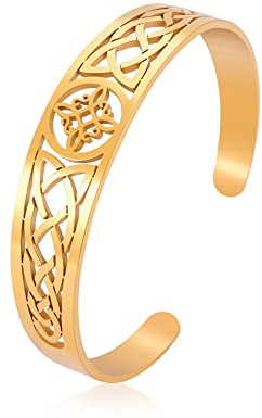 Dreamtimes Witch Knot Armband für Frauen Edelstahl einstellbar offen Manschette Armreif keltischen quaternären Wiccan Hexen Knoten Armband Witchcraft Amulett Schmuck für Männer Geburtstag Geschenk