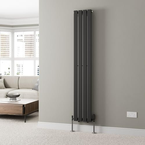 DuraTherm® 1800 x 300mm Black Vertical Designer Radiator Single Column Flat Panel Modern Central Heating Panels Bathroom Radiators