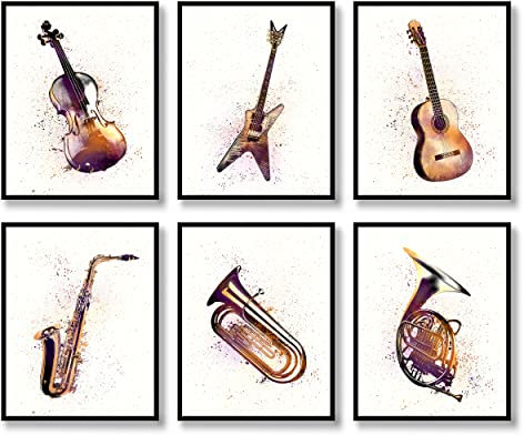 Musik-Wandkunst, Musikinstrument-Drucke, Wanddekoration, Set mit 6 Leinwand, moderne Poster, Mode, metallische Farbfotos, Schlafzimmer, Wohnzimmer Zimmer Klassenzimmer B AR (20.3x25.4 cm ungerahmt)