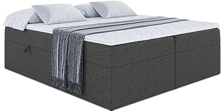 ALTDECOR Boxspringbett mit Matratze und Lattenrost, Boxbett, Topper, Polsterbett mit Bettkasten, Bett mit Stauraum H3-Matratze, Doppelbett, Springboxbett - Marce-BW - 180x200 - Dunkelgrau Inari 96