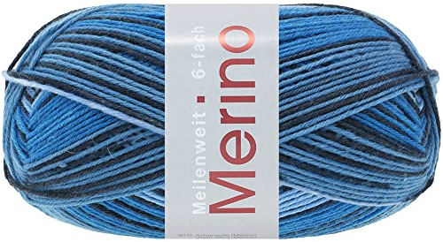 MEILENWEIT 6-fach 150g Merino Print 613 petrol/graublau/hellblau/schwarz