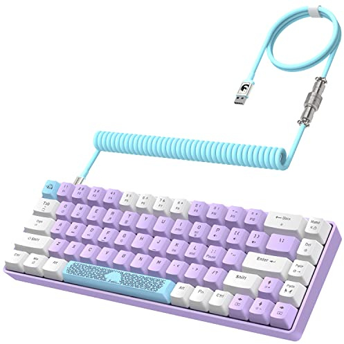ZIYOU LANG RK-T8 Clavier de jeu mécanique filaire 65 % avec rétroéclairage LED RVB anti-ghosting TKL Mini 68 touches Câble C vers A enroulé Bleu Commutateur tactile pour PS4 PS5 Xbox PC Mac Gamer