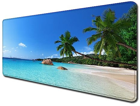Sous-main de bureau avec base antidérapante et bords cousus, motif personnalisé pour ordinateur portable, bureau et maison, 80 x 40 cm, arbre de plage