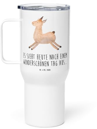 Mr. & Mrs. Panda XXL Thermobecher Lama Springen - Geschenk, Jumbo Becher, Reisebecher, Prüfung, fröhlich, Alpaka, Autobecher, XL Reisetasse, Großer