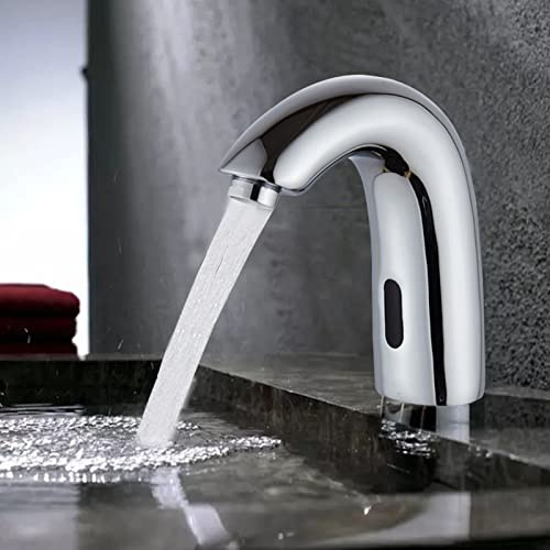 Automatischer Infrarot Sensor Wasserhahn, Induktion Badarmatur Waschtischarmatur, G1/2“ Handwaschbecken Waschbecken Batteriebetrieb Wasserhahn für Küche Badezimmer Hotel, 12 x 14.8cm, Silber