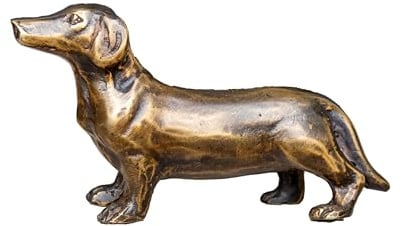 IDYL Bronze-Skulptur Dackel 6 x 11 cm | 6x11 cm, Handgefertigt, Gartenskulptur, Wetterfest