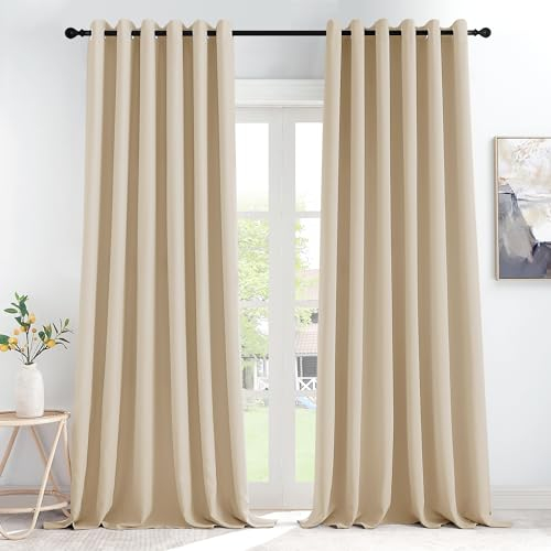 KGORGE Vorhang Blickdicht Extra Breite Gardinen Wohnzimmer 2er Set 245 x 200 cm(HxB) Verdunklungsvorhänge Ösen Thermovorhang Hitzeschutz Blackout Curtains for Living Room, Biscotti Beige