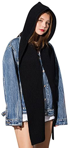 Solides 2-in-1-Strickschal-Set mit Kapuze für den Winter, Melonenkappe, warm, dick, Zopfmuster, Mütze, Schal-Set, Dehnbare Sportmützen, Schal-Set für Damen