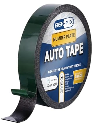 BEK-FIX® Number Plate Sticky Pads Tape, Registration Plate Adhesive Pads Tape, Double Sided Roll of License Plate Adhesive Pads, Sticky Pads Roll, Sticky Pads, Fixing Pads, 1mm x 20mm x 2M