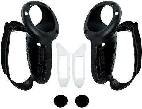 Custodia protettiva in silicone per Meta Quest 3, per controller VR Touch, protezione antiscivolo con tappo per joystick, cambio rapido della batteria (nero)