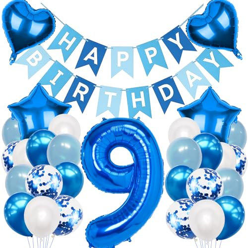 9. Geburtstagsdeko Junge, Luftballon 9. Geburtstag Blau, Ballon 9 Deko zum Geburtstag, 9. Geburtstag Dekoration, 9 Jahr Geburtstagsdeko Blau, Luftballon 9 Geburtstag für Jungen 9 Jahr Deko