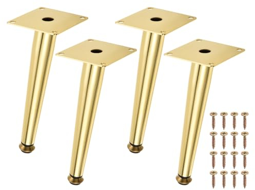 sourcing map 4 Stück Möbelfüße Metall Konisch Möbelbeine Kegel Ersatz Möbelbeine mit Schrauben für Sofas Tische Schränke Stühle (20cm Höhe, Gold)