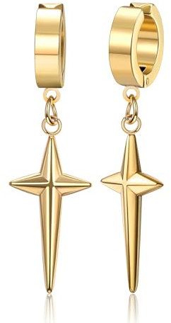 GTHIC Edelstahl-Punk-Kreuz-Creolen für Männer und Frauen, Huggie-Ohrringe, goldene Ohrclips