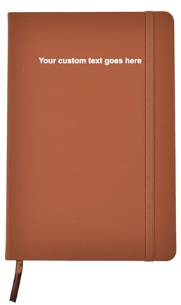 Arpan A5 Personalised Diary with Custom Text – 136 Pages, Ribbon Marker, Elastic Closure – Premium 80gsm Paper Personalised Notebook A5, Personalised Stationery for Office, School (Brown - Text)