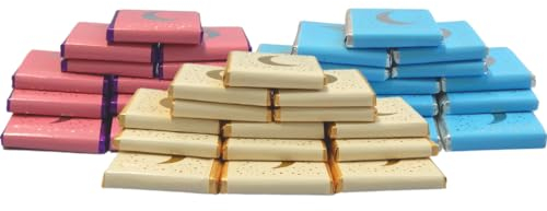 Confezione da 90 quadrati di cioccolato al latte, crema, blu e rosa