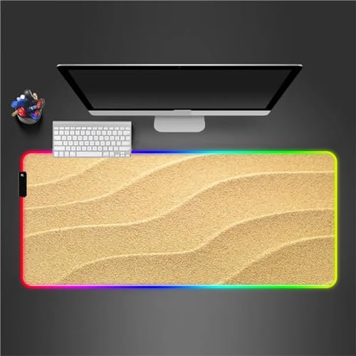 RGB Tapis de Souris Gaming Grand Tapis de Souris XXL 900x400x3mm 14 Modes d'éclairage LED Lumineuse Tapis de Souris Mouse Pad Rétroéclairage pour Gamer Clavier PC, Paysage de Plage