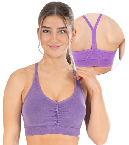 SMILODOX Sport BH Damen - Batik Acid Scrunch Sport Bra - Blickdicht rutschfest Crop Top - Schöner Rückenausschnitt - Atmungsaktive Tank Top für Yoga Fitness Gym, Größe:XL, Color:Lila