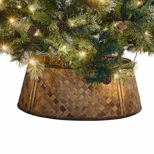 Loberon Weihnachtsbaum-Umrandung Eden, Handgeflochten, Dekorative Verschönerung, Weihnachten, Christbaum, Eisen, Bambus, Kiefernholz, braun