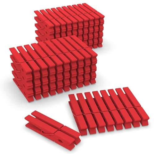 100 Stück farbige Wäscheklammern aus Holz, rote Wäscheklammern zum Basteln, Kleidernadeln zum Aufhängen von Kleidung, Klassenzimmer, 7,4 cm
