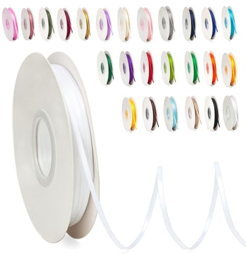 Satinband Weiß 3mm, 91m Satinbänder Schleifenband Dekoband Doppelseitig Geschenkband Geschenkverpackung Bänder zum Luftballons Blume Handgefertigt Weihnachten Wide Satin Ribbon 0.3CM for Wedding Car