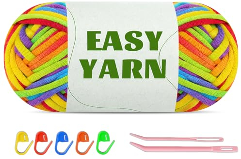50g Häkelwolle Regenbogengarn Chenille Wolle zum Häkeln, Easy Crochet Yarn Cotton Häkelgarn Wolle zum Häkeln Dicke Wolle gut Sichtbare Maschen, Wolle zum Häkeln mit Häkelnadel 4mm