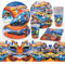 Vajilla Cumpleaños Infantil, 51 Piezas Cars Kit de Platos de Cumpleaños- 10 Platos de 7, 10 Platos de 9, 10 Tazas, 20 Servilletas, 1 Manteles, Juego de Vajilla de Fiesta de Cumpleaños