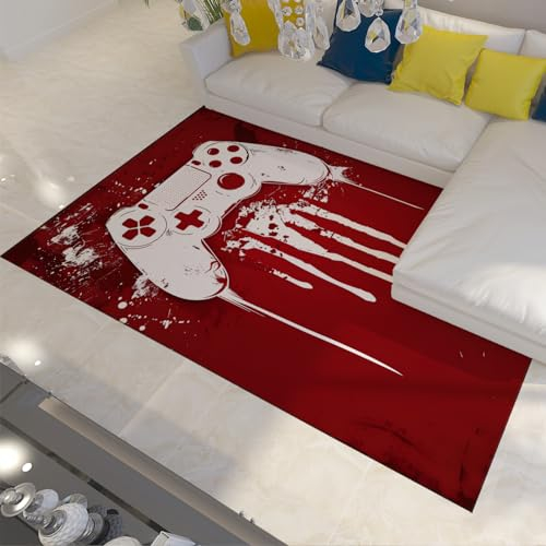 HOBBOY Roter großer Teppich Game Controller Muster Bereich Teppiche Graffiti Kunst Boden Teppich für Teenager Jungen Schlafzimmer Wohnzimmer Low Pile Türmatte 160 x 200 cm